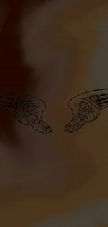 Dark angel wings on a smoky brown background wallpaper.