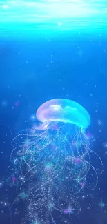 Mystical glowing jellyfish in serene blue ocean depths wallpaper.