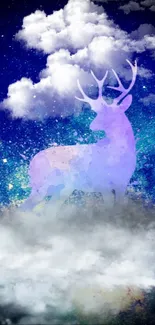 Mystical deer in a starry galaxy wallpaper.