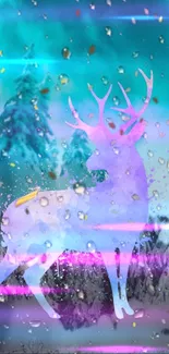 Mystical deer silhouette in vibrant forest with glowing accents.