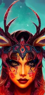 Mystical deer lady with vibrant colors in fantasy mobile wallpaper.