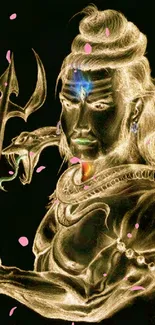 Mystical deity glowing in gold and blue on a dark background wallpaper.