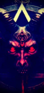 Mystical demon art with red eyes and dark gothic design.