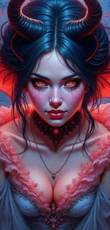Mystical demon woman with vibrant colors and intricate details.