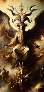 Mystical and dark demonic art wallpaper with wings and horns.