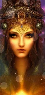 Mystical digital art wallpaper with a golden hue and intricate headgear.