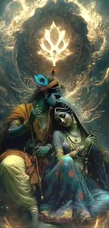 Mystical divine couple in an ethereal artwork with glowing details.