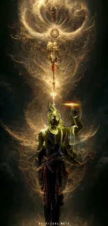 Mystical figure surrounded by ethereal energy on mobile wallpaper.