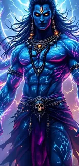 Mystical warrior art with electric colors and detailed design.