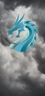 Teal dragon hovering in a cloudy sky, mobile wallpaper.