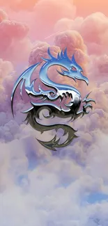 Mystical dragon with pastel clouds background.