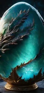 Intricate teal dragon egg with mystical design.