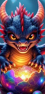Fantasy dragon with glowing egg art.