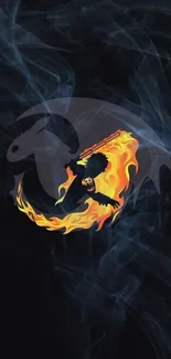 Fiery dragon with smoke effect on black background wallpaper.