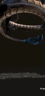 A mystical dragon circling in a dark background, perfect for fantasy enthusiasts.