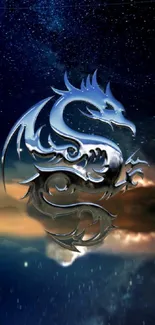 Silver dragon in a starry night sky wallpaper.