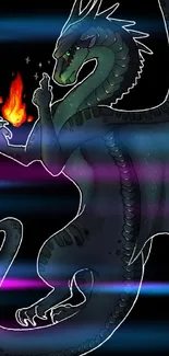 Fantasy dragon with fire breath on a dark background wallpaper.