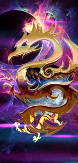 Mystical dragon wallpaper with vibrant colors and cosmic design.