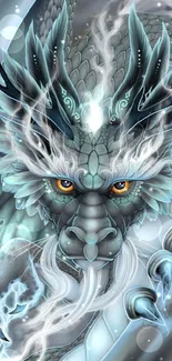 Ice-blue ethereal dragon wallpaper with mystical and intricate details.