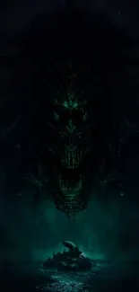 Dark, mystical dragon wallpaper with eerie green tones.