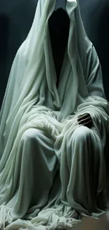 Mysterious draped figure in white mobile phone wallpaper.