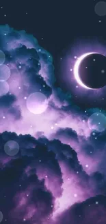 Purple and black eclipse sky wallpaper featuring mystical clouds.