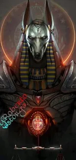 Dark mystical wallpaper featuring armored Anubis with glowing effects.