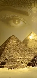 Egyptian pyramids and deities in mystical golden hues.