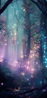 Enchanted forest with bioluminescent lights creating a mystical ambiance.