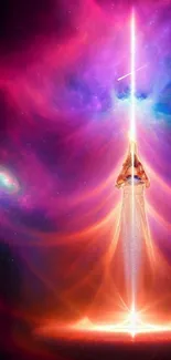 Vibrant mystical energy sword with cosmic background.