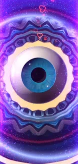 Mystical eye abstract wallpaper with vibrant purple and blue colors.