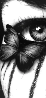 Mystical eye and butterfly with black makeup mobile wallpaper.