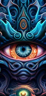 Surreal eye art with blue theme, perfect for mobile wallpaper.