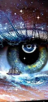 Fascinating eye art with cosmic and ocean themes.