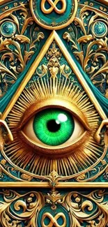 Mystical eye artwork with intricate golden designs.