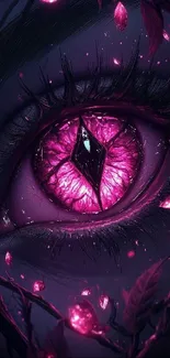 Close-up of a mystical eye with vibrant pink details and abstract elements.