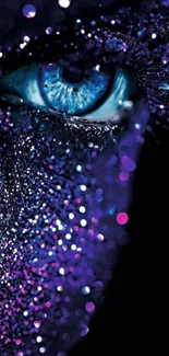 Mystical eye glitter wallpaper with vibrant purple sparkles.