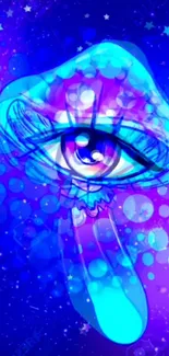 Mystical cosmic eye in vibrant blue art.