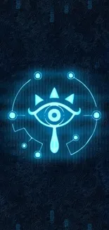 Mystical blue eye symbol on textured dark background.