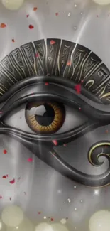 Mystical eye wallpaper with ancient symbolism and artistic design on a gray background.