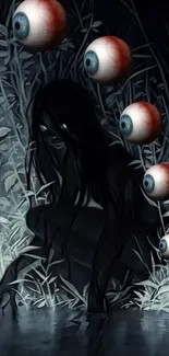 Mystical dark-themed wallpaper with floating eyes.