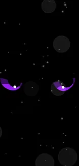 Mystical wallpaper with purple glowing eyes on a dark, starry background.