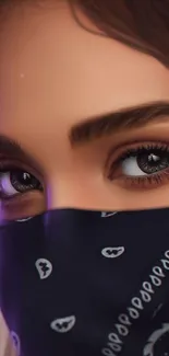 Portrait wallpaper with mystical eyes and a bandana covering face.