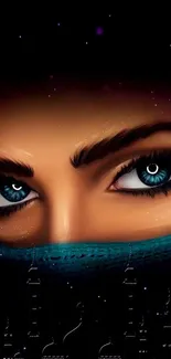 Mystical eyes with teal scarf mobile wallpaper.