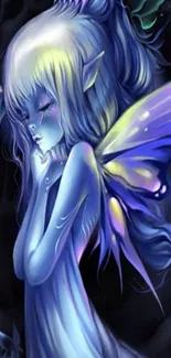 Mystical blue and purple fairy art phone wallpaper.