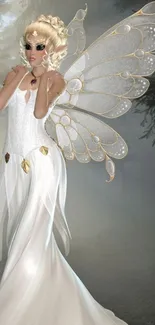 Mystical fairy with wings in an enchanted forest scene.