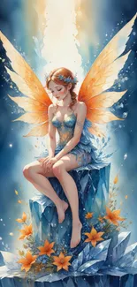 Ethereal fairy with wings on crystal