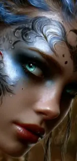 Close-up of a mystical fantasy art portrait with intricate face design.