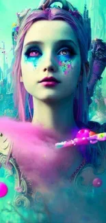 Mystical fantasy character in a vibrant, colorful world.