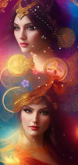 Mystical fantasy art wallpaper with celestial portraits.